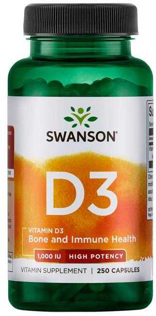 Vitaminas D3 1000TV, 25 mcg, Swanson, 250 kapsulių