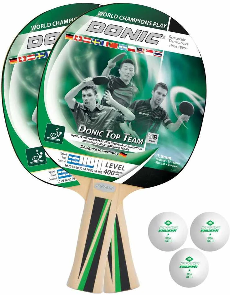 Stalo teniso rakečių rinkinys Donic Top Team 400 2 kamuoliai + 3 kamuoliukai + dėklas 788495