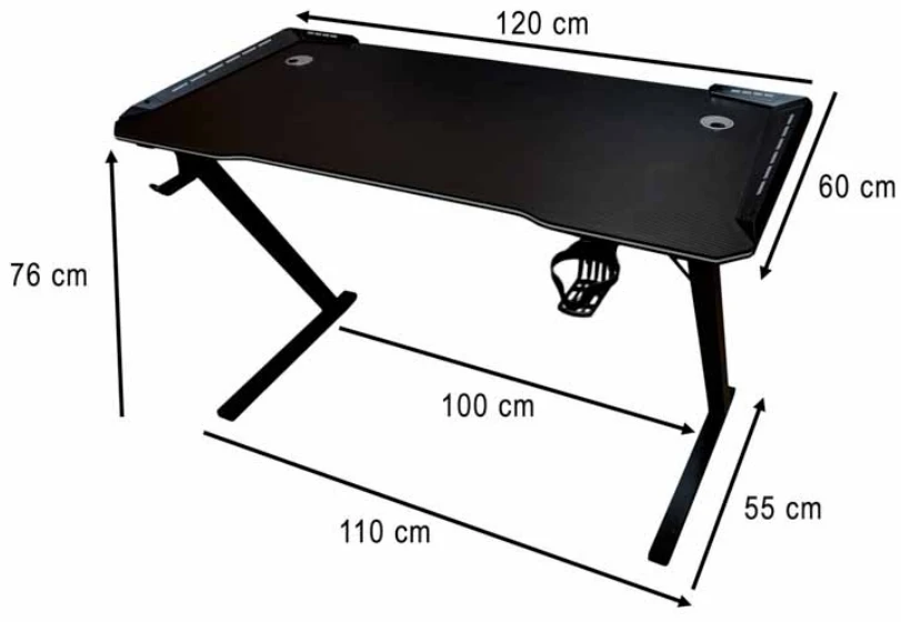 Kompiuterio stalas Gaming RGB KX2639 (120x60 cm, Juodas)