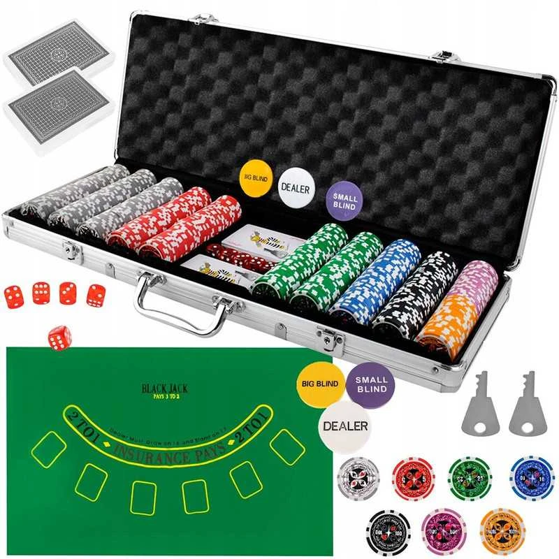 Pokerio žetonų rinkinys lagaminėlyje Malatec, 500 žetonų.