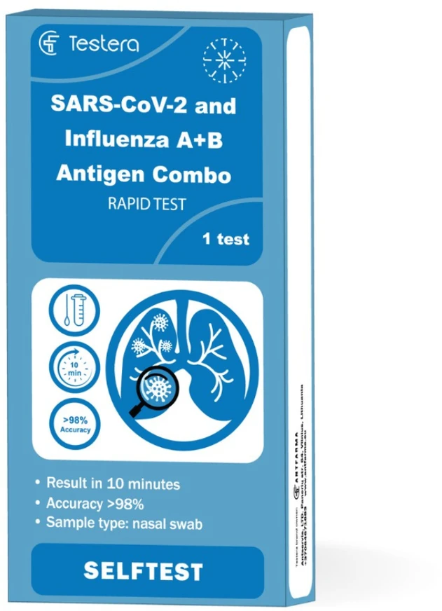 Antservis SARS-CoV-2 ir Gripo A+B antigenų sudėtinis greitasis testas, TESTERA, 1 vnt