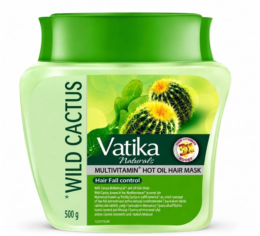 Karšto aliejaus kaukė slenkantiems plaukams Wild Cactus, Dabur Vatika, 500g