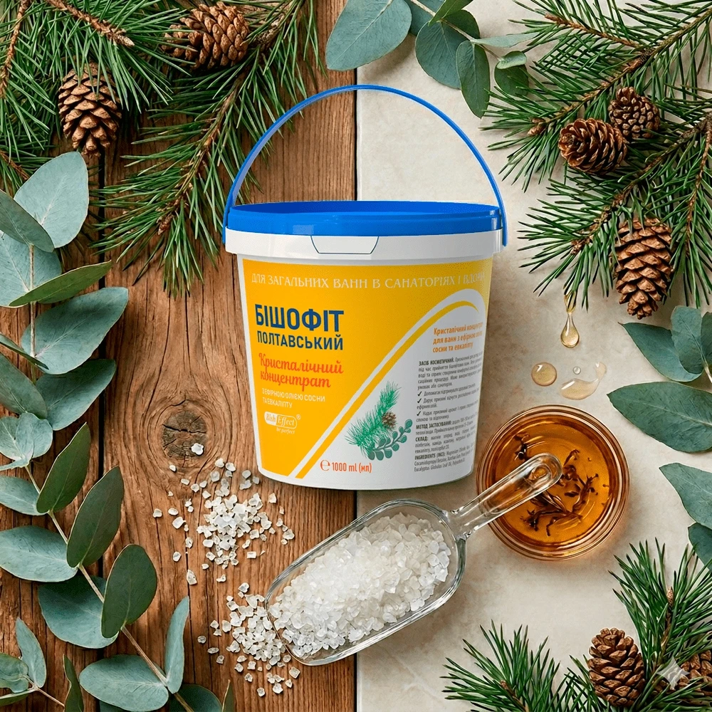 Žardin Kosmetik Kristalinis vonios koncentratas Poltavos Bišofitas su pušų ir eukaliptų eteriniais aliejais, 1000 ml