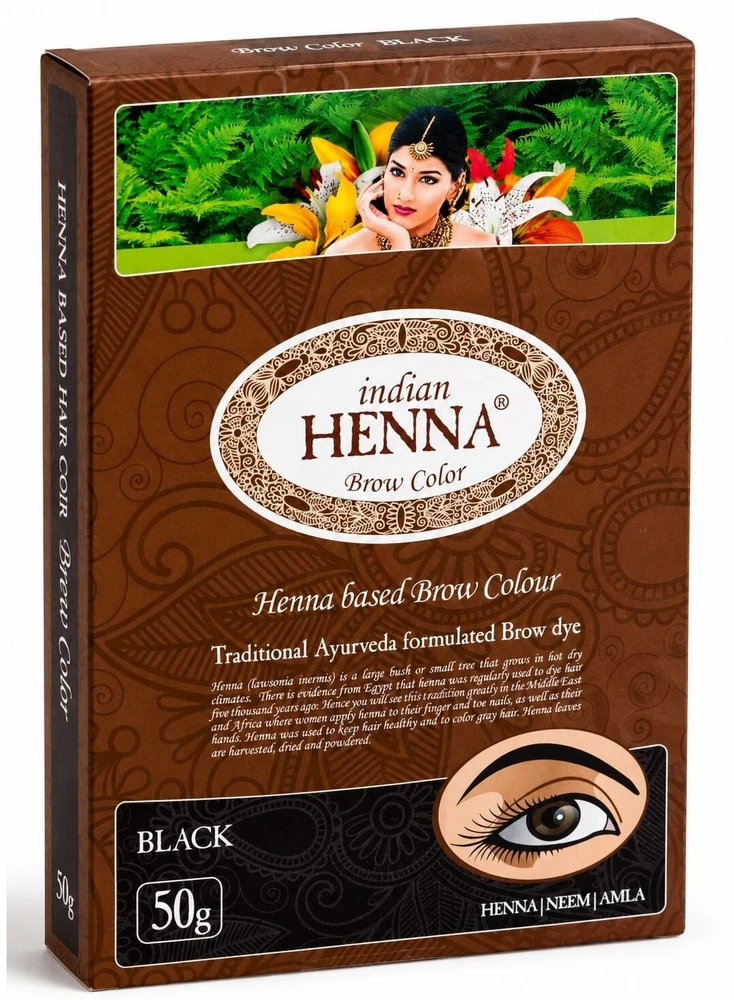 Pagaminta Indijoje pagal Elfam Herbalshop SIA, Latvija užsakymą Natūralūs juodi chna antakių dažai Brow Juodas, Indian Henna, 50g