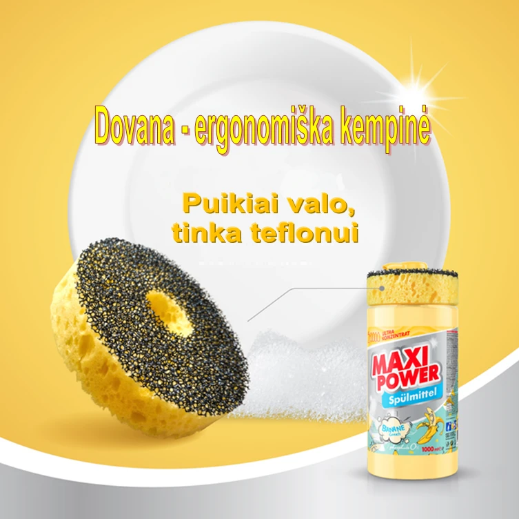 Pagaminta Ukrainoje Koncentruotas indų ploviklis - bananų kvapo gelis "MAXI POWER" su dozatoriumi ir kempine indams plauti, 1000ml