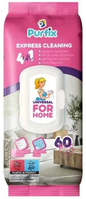 Sunvita Group Drėgnos servetėlės įvairiems paviršiams valyti Purfix, For Home 60 vnt.