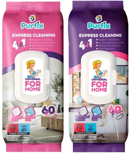 Sunvita Group Drėgnos servetėlės įvairiems paviršiams valyti Purfix, For Home 60 vnt.