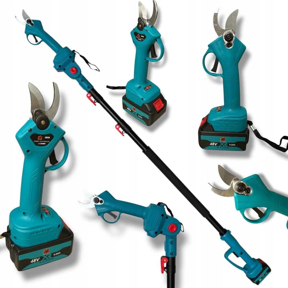 3in1 akumuliatorinis grandininis pjūklas su genėtuvu ir teleskopine rankena 2,5 m, 2 baterijos