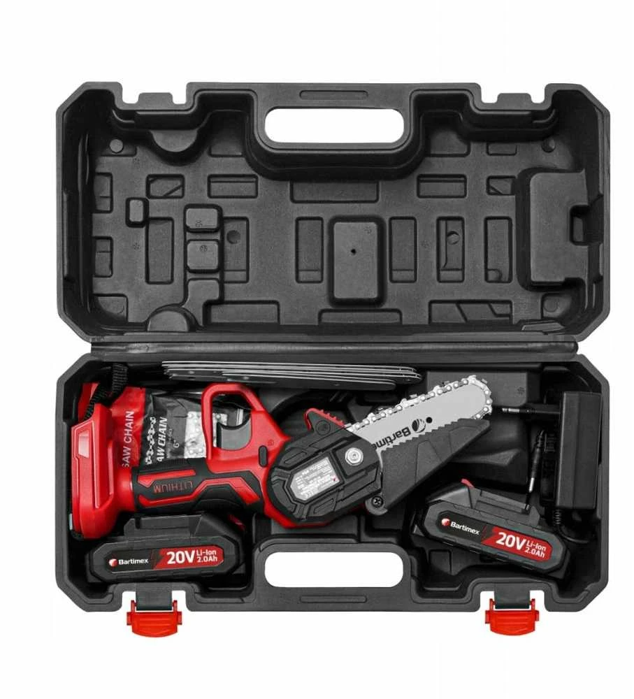 Akumuliatorinis mini grandininis pjūklas 20V 800W su 2x 2.0Ah baterijomis