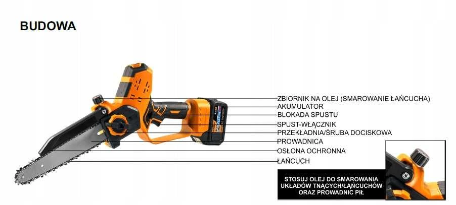 Akumuliatorinis mini grandininis pjūklas 20 cm 48V 5Ah
