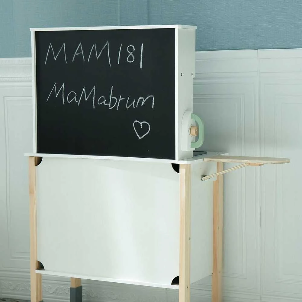 Interaktyvi medinė virtuvė vaikams su skalbimo mašina ir indaplove
