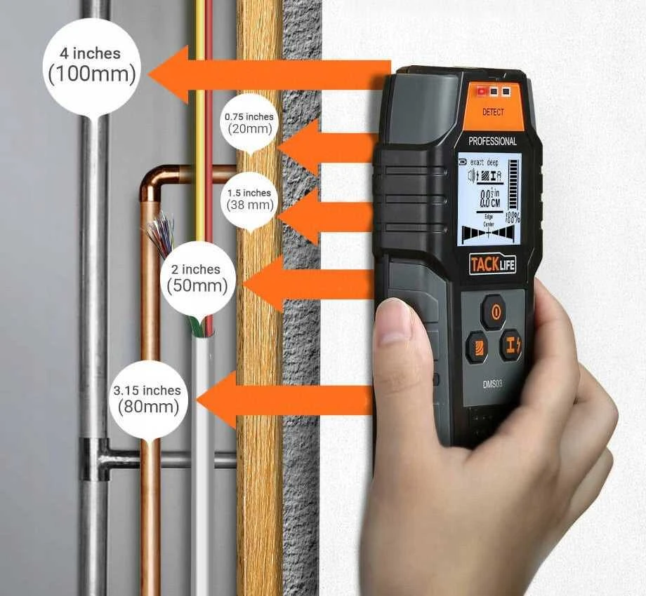 Kabelių ir laidų detektorius sienose | LCD | 4in1 | Metalo, laidų ir medienos ieškiklis