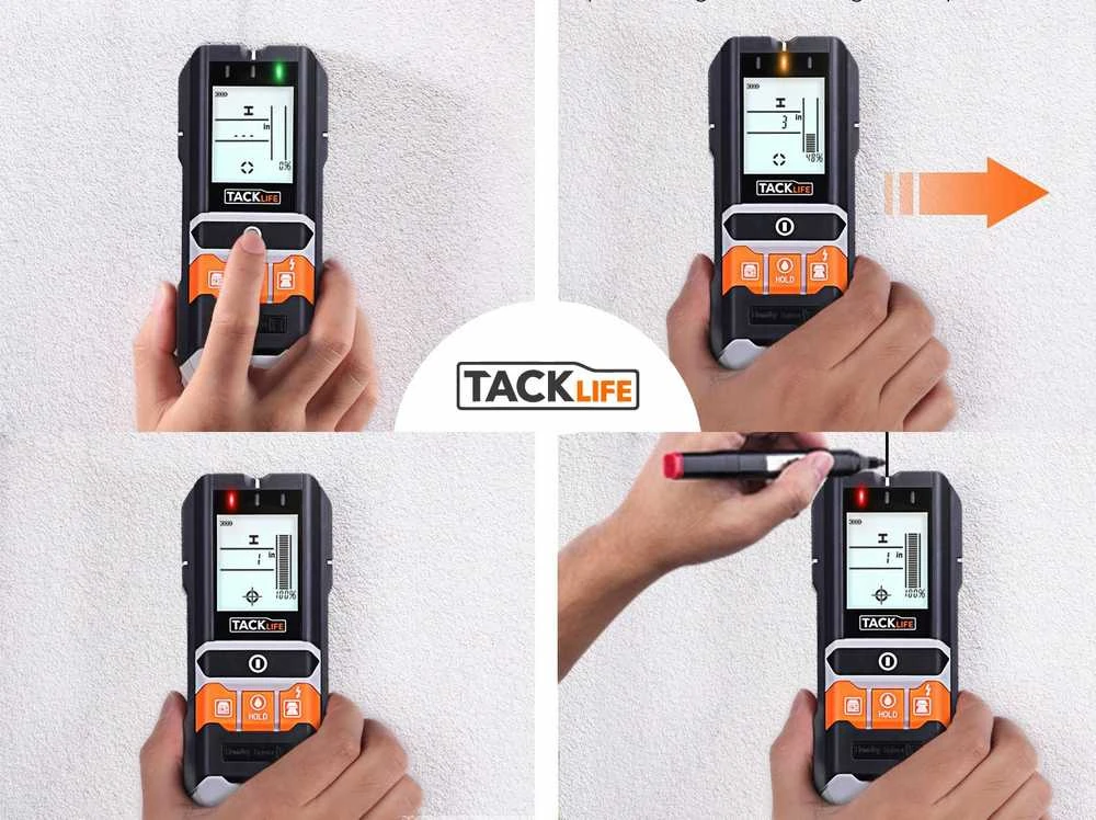 Kabelių ir laidų detektorius sienose | LCD | 5in1 | Metalo, laidų ir medienos ieškiklis