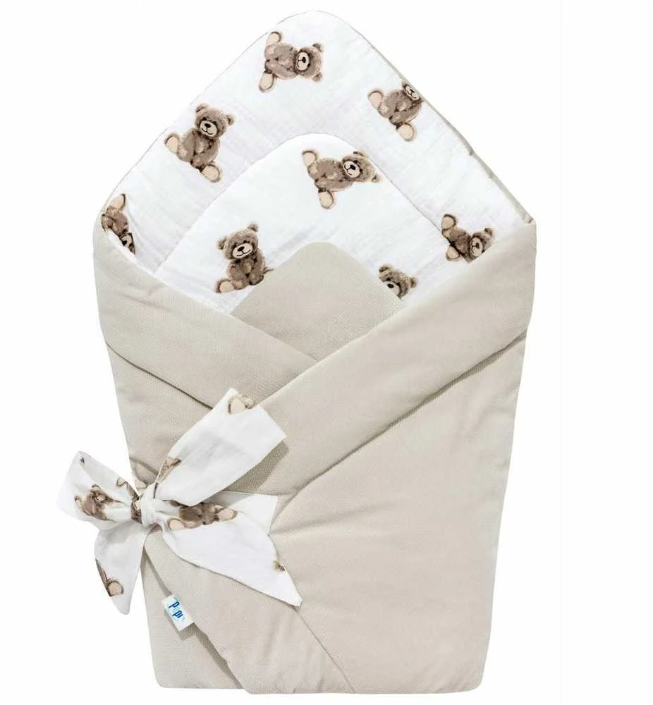 Kūdikio kokonas su muslininiu įvyniojimu 6 viename Sweet Teddy aksominis kapučino