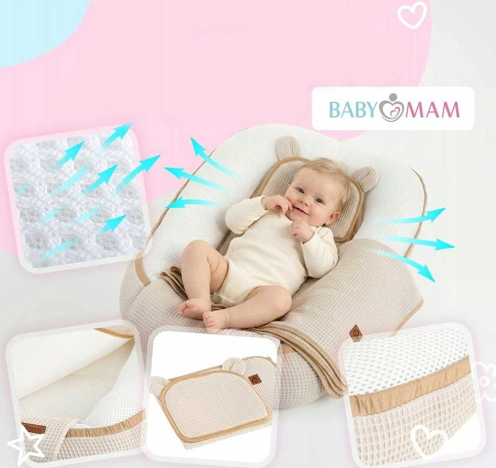 Kūdikių „Cocoon Air 3D“ saugaus miego komplektas, lizdelis, žaidimų aikštelės komplektas, „BabyMam“