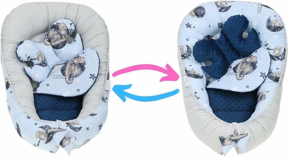 Kūdikių kokonų lizdelis „Minky“ rinkinys XXL „BabyMam“ 7 dalys