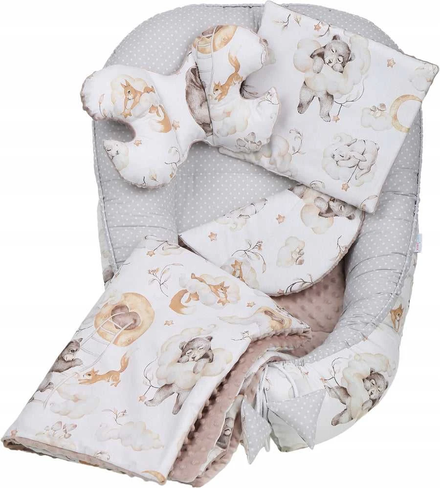 Kūdikių kokonų lizdelis „Minky“ rinkinys XXL „BabyMam“ 7 dalys