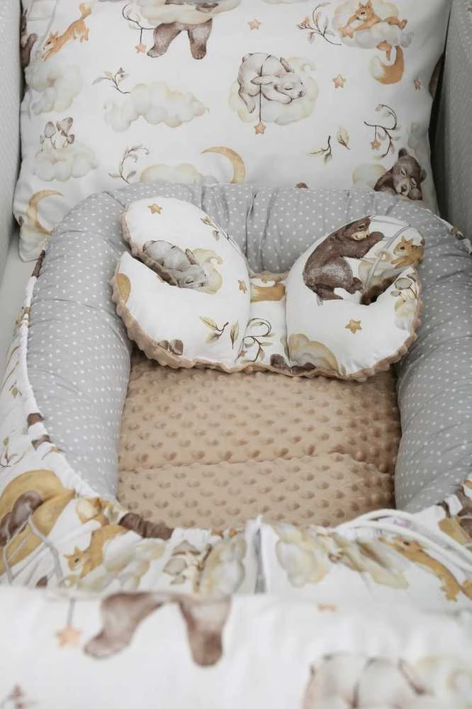 Kūdikių kokonų lizdelis „Minky“ rinkinys XXL „BabyMam“ 7 dalys