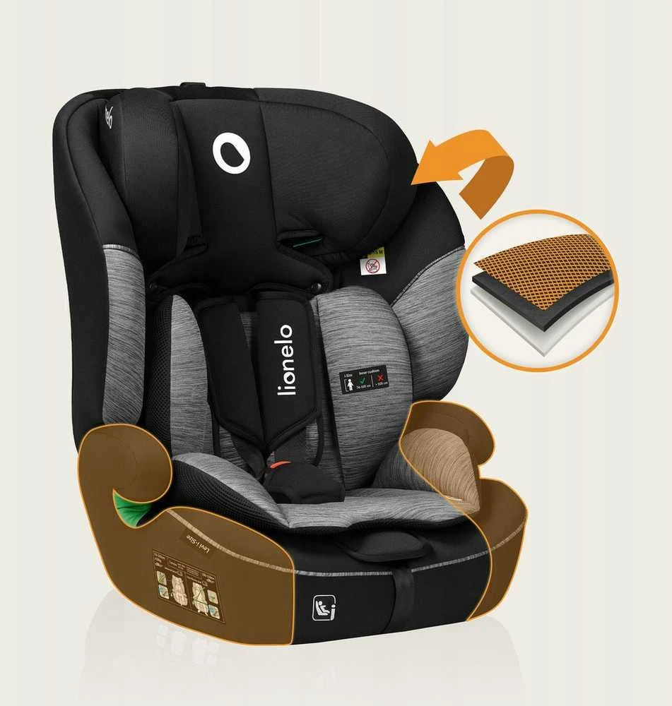 Lionelo LEVI i-Size kėdutė 76-150 cm 9-36 kg juoda