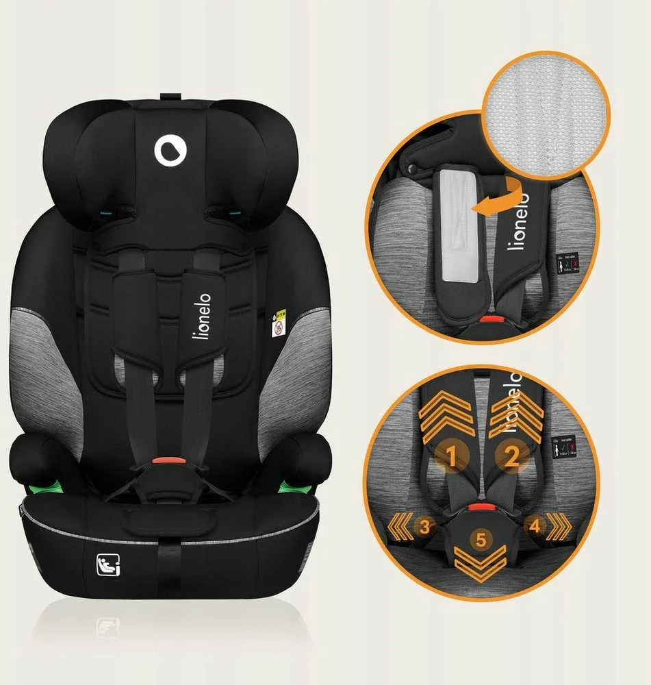 Lionelo LEVI i-Size kėdutė 76-150 cm 9-36 kg juoda