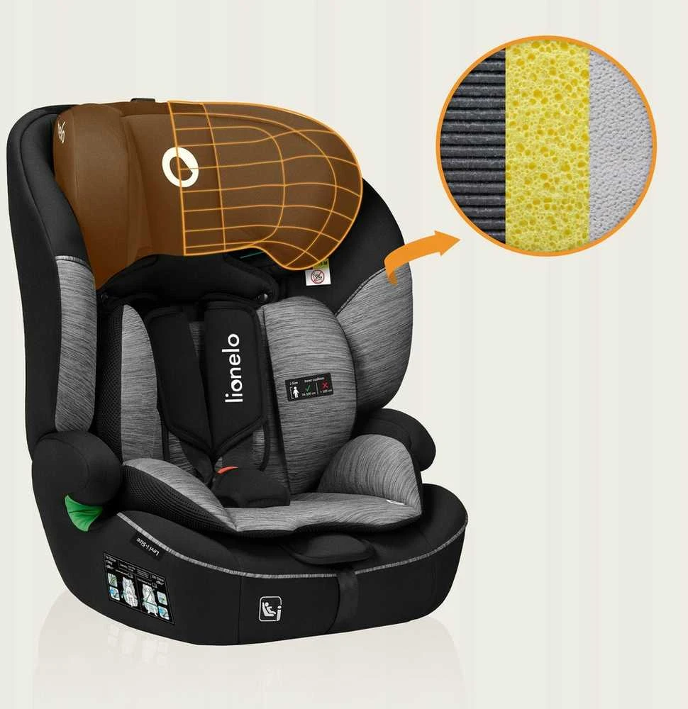 Lionelo LEVI i-Size kėdutė 76-150 cm 9-36 kg juoda