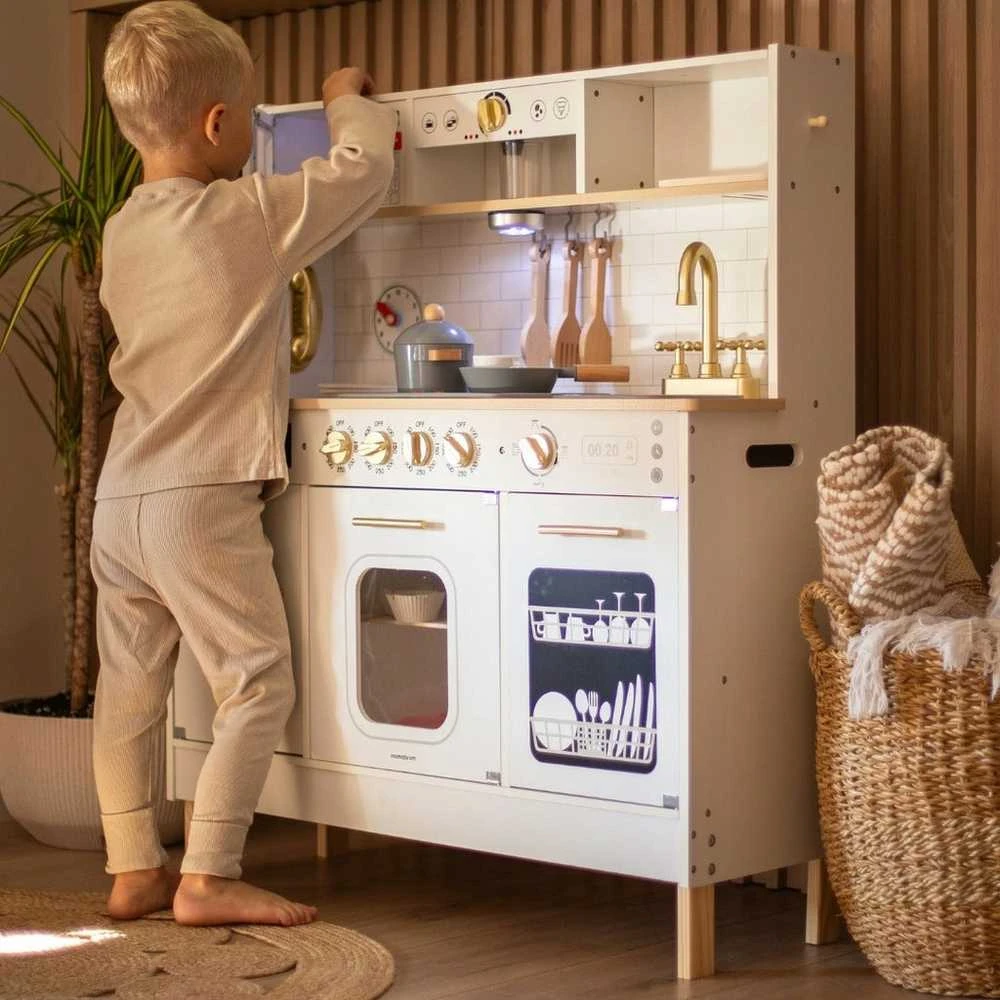 Medinė vaikiška virtuvė XXL su LED apšvietimu ir 2 lygiais