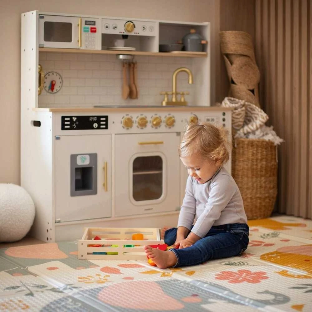 Medinė vaikiška virtuvė XXL su LED apšvietimu ir 2 lygiais