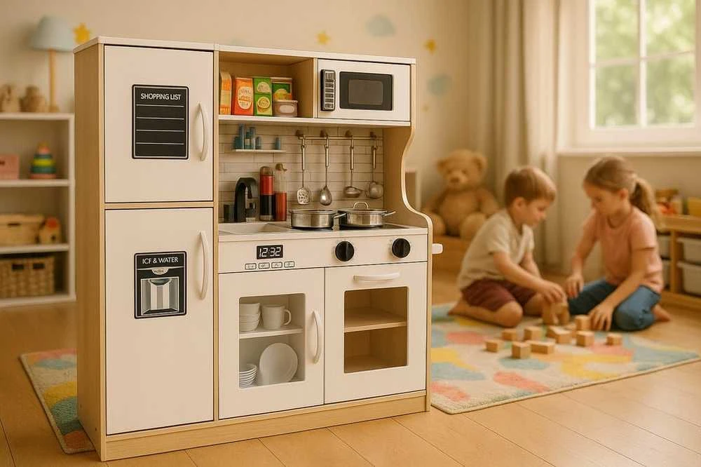 Medinė virtuvė vaikams su LED virykle