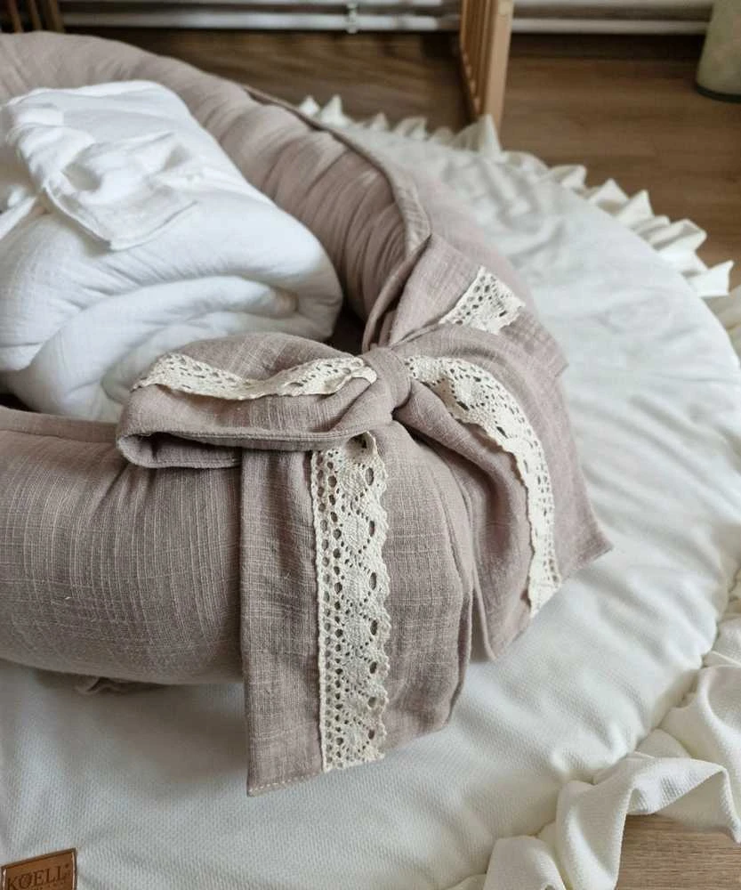 Muslininis kūdikio kokonas su linine struktūra, ELEGANT BEIGE