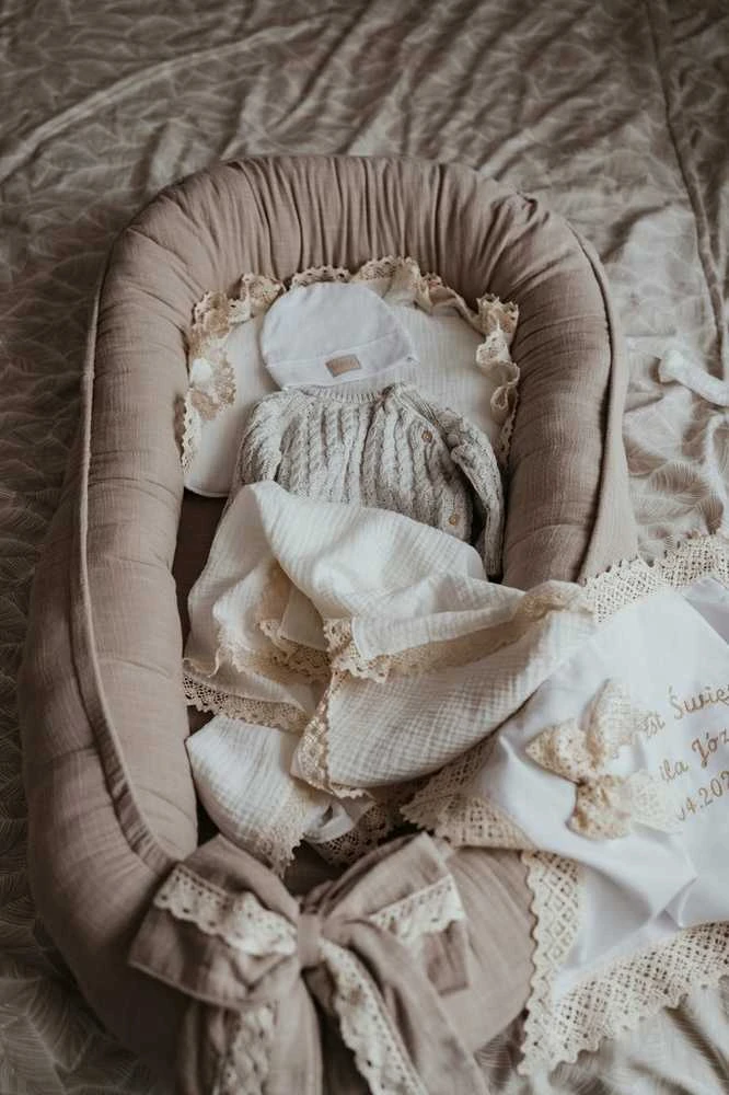 Muslininis kūdikio kokonas su linine struktūra, ELEGANT BEIGE