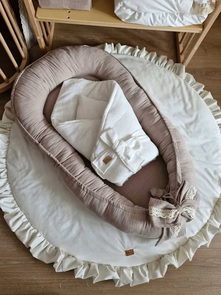 Muslininis kūdikio kokonas su linine struktūra, ELEGANT BEIGE