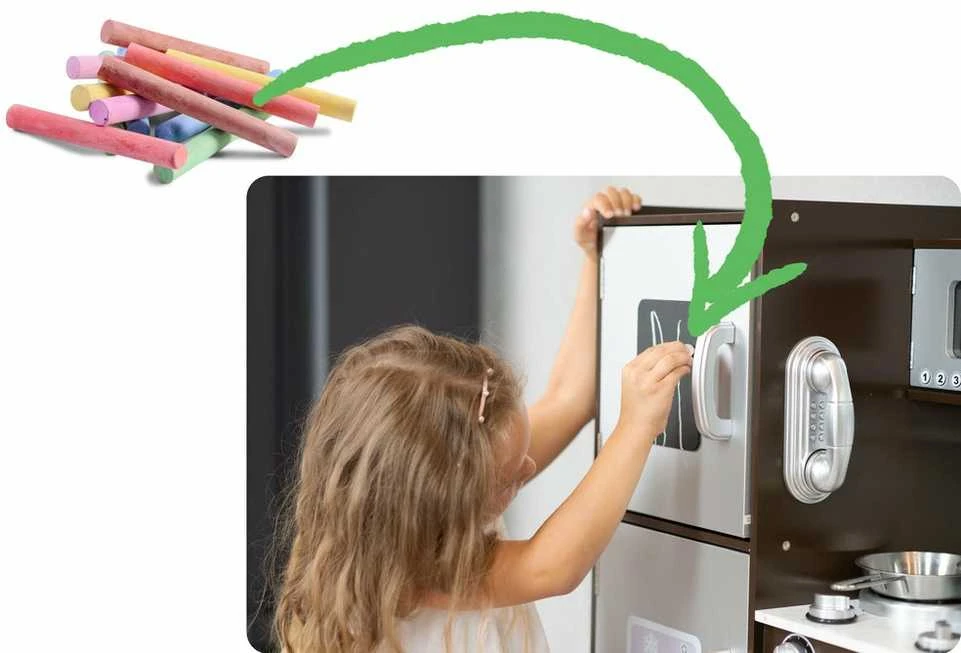 Retro medinė virtuvė vaikams su LED ir lenta