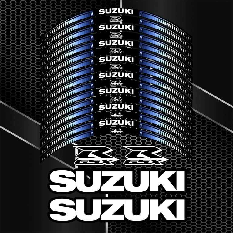 SUZUKI GSX-R motociklo ratlankių lipdukų rinkinys Pilnas rinkinys 2 ratams – iš viso 20 lipdukų.