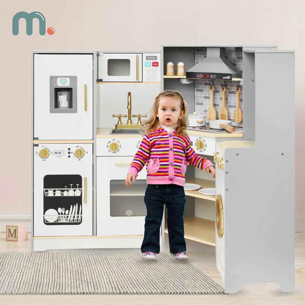 XXXL medinė virtuvė vaikams su LED ir priedais