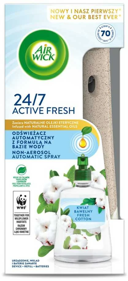 Automatinis oro gaiviklis su prietaisu AIR WICK su medvilnės žiedų kvapo užpildu, 228 ml