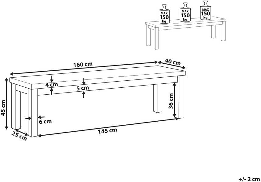 Beliani Sodo suoliukas OSTUNI 160 cm betoninis pilkas