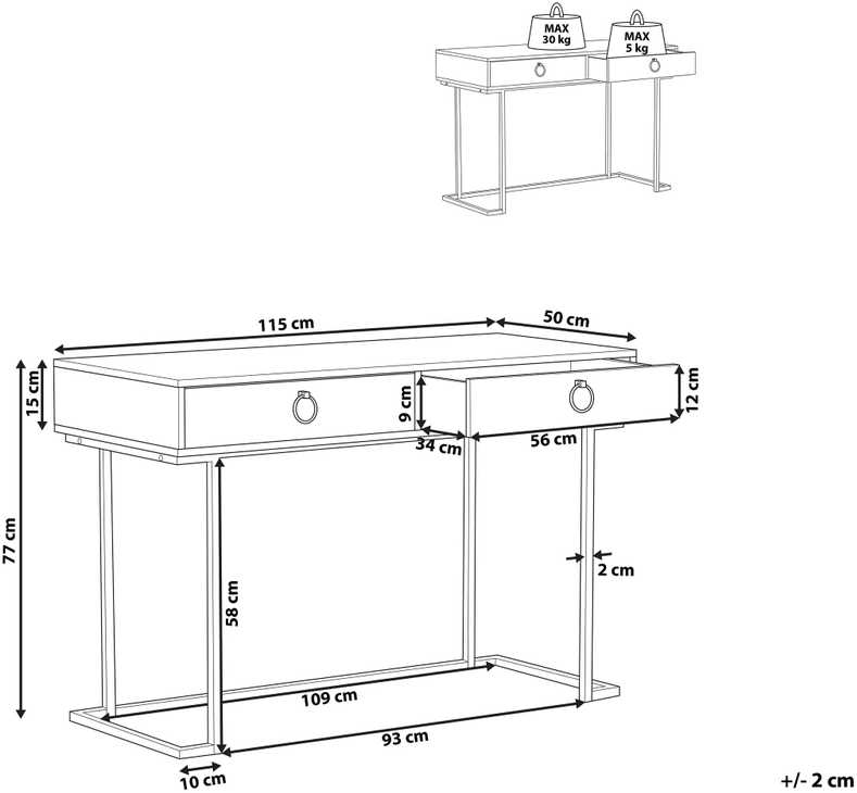 Beliani Konsolė WESTPORT balta/auksinė 115 cm 50 cm su stalčiais