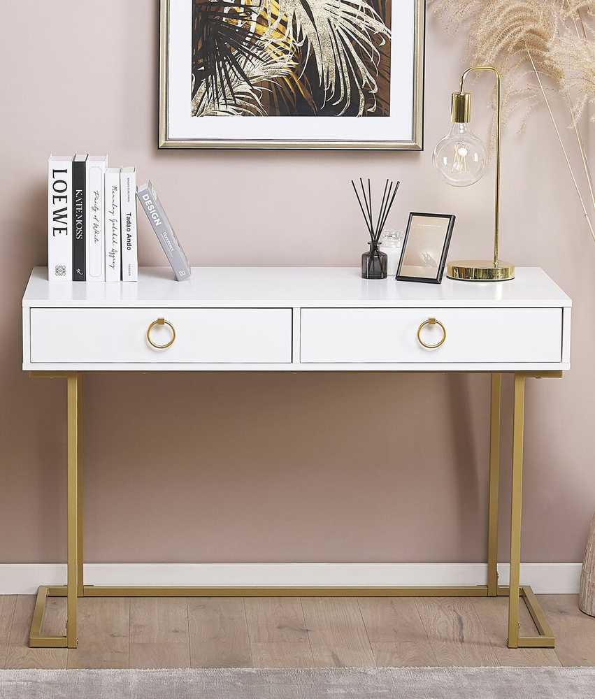 Beliani Konsolė WESTPORT balta/auksinė 115 cm 50 cm su stalčiais