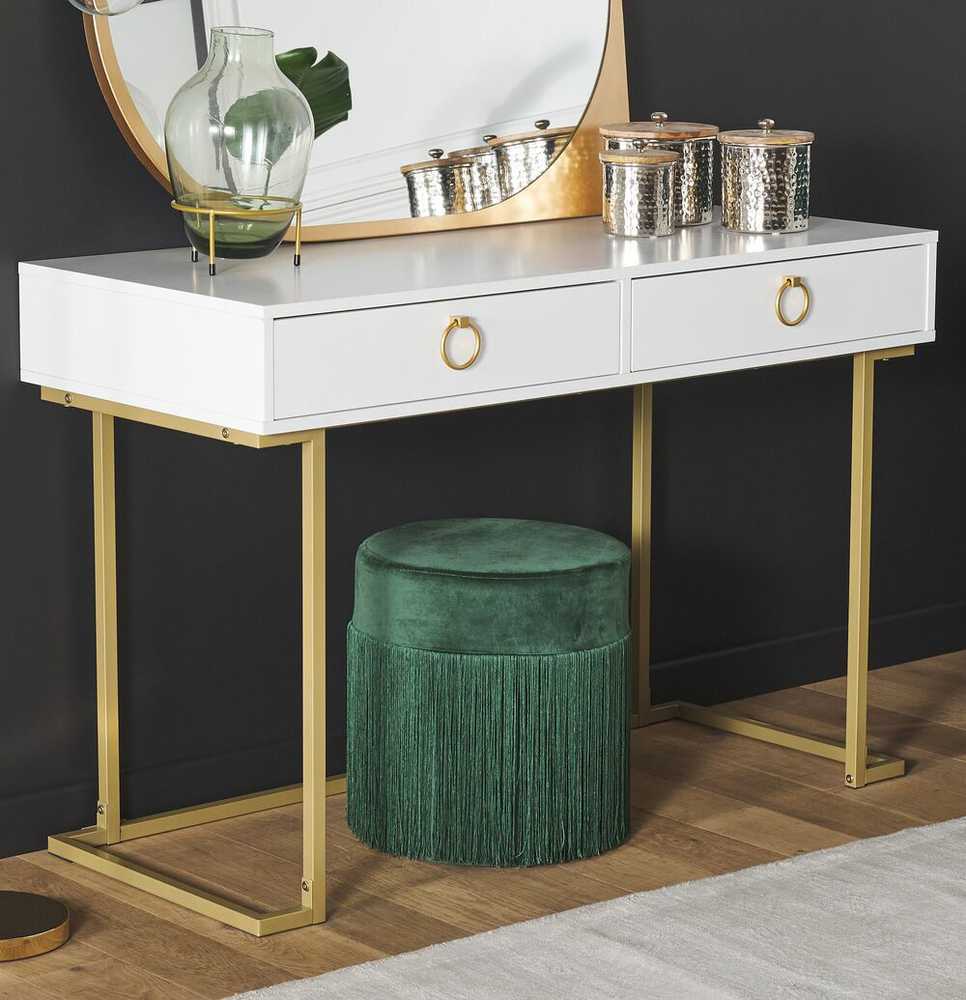 Beliani Konsolė WESTPORT balta/auksinė 115 cm 50 cm su stalčiais