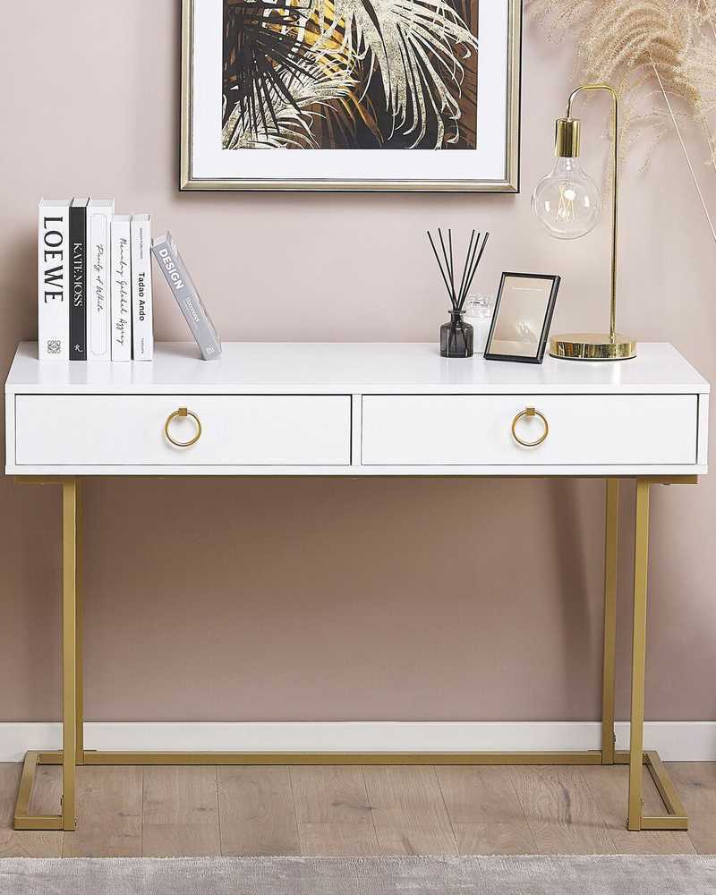 Beliani Konsolė WESTPORT balta/auksinė 115 cm 50 cm su stalčiais