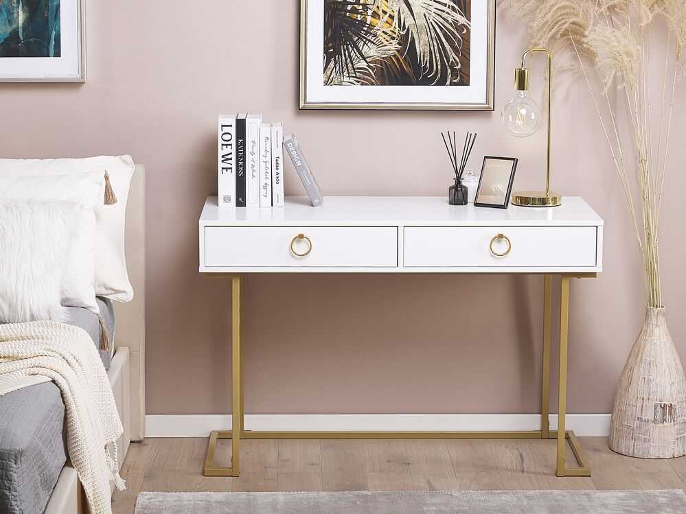 Beliani Konsolė WESTPORT balta/auksinė 115 cm 50 cm su stalčiais