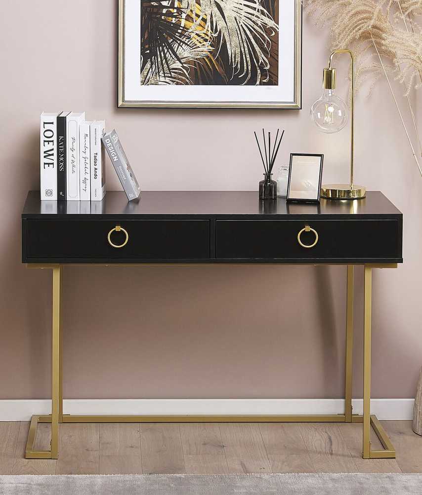 Beliani Konsolė WESTPORT juoda/auksinė 115 cm 50 cm su stalčiais