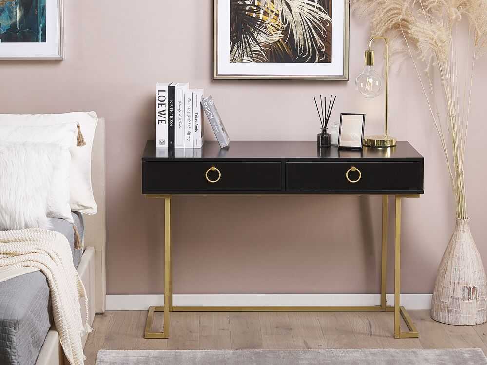 Beliani Konsolė WESTPORT juoda/auksinė 115 cm 50 cm su stalčiais