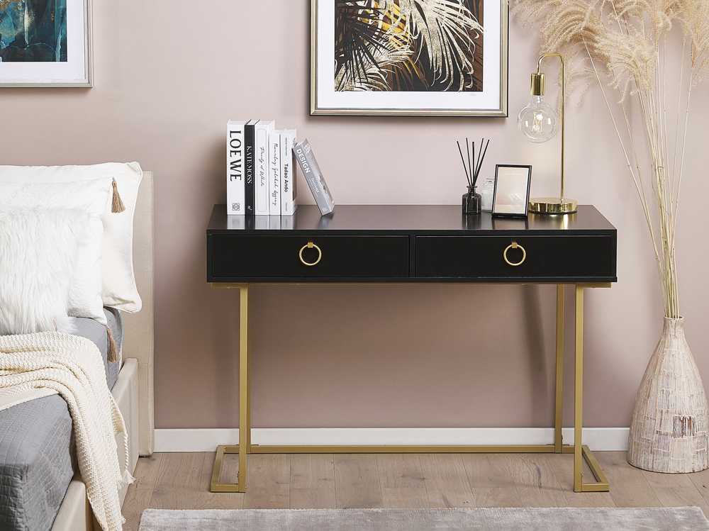 Beliani Konsolė WESTPORT juoda/auksinė 115 cm 50 cm su stalčiais