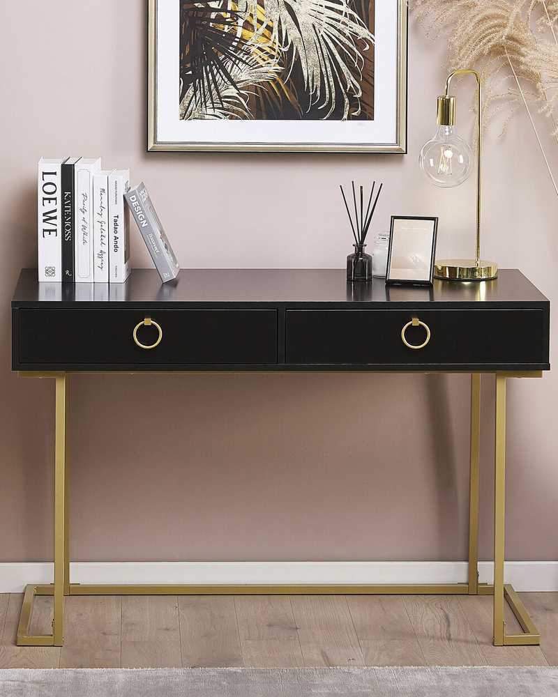 Beliani Konsolė WESTPORT juoda/auksinė 115 cm 50 cm su stalčiais