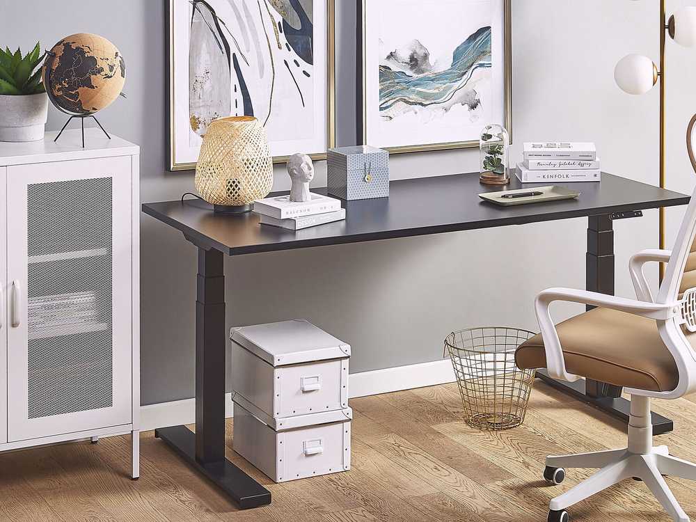 Beliani Elektriškai reguliuojamas stalas DESTIN II juodas 160 cm 72 cm