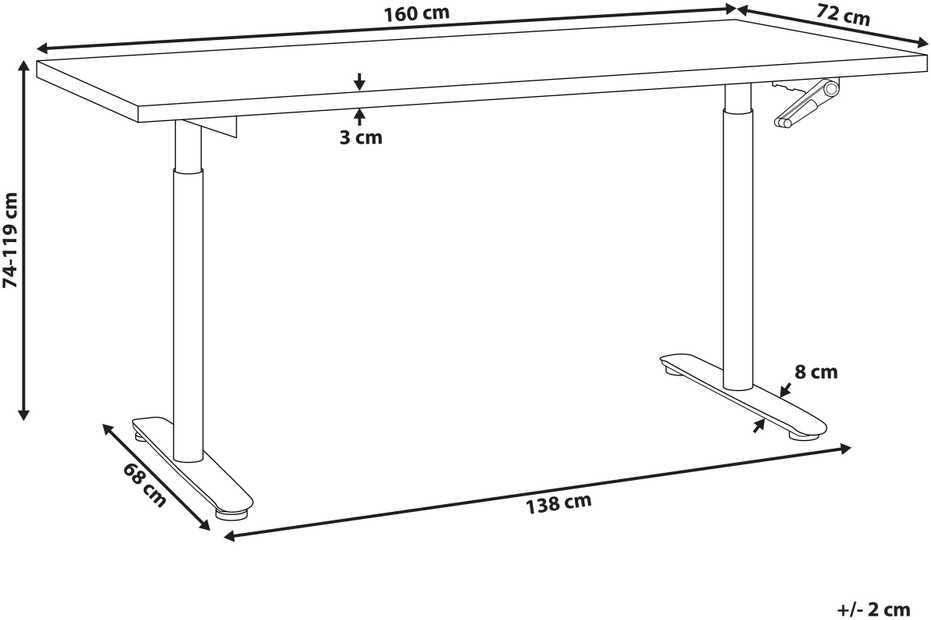Beliani Rankiniu būdu reguliuojamas stalas DESTINAS, 160 cm, 72 cm, baltas ir juodas