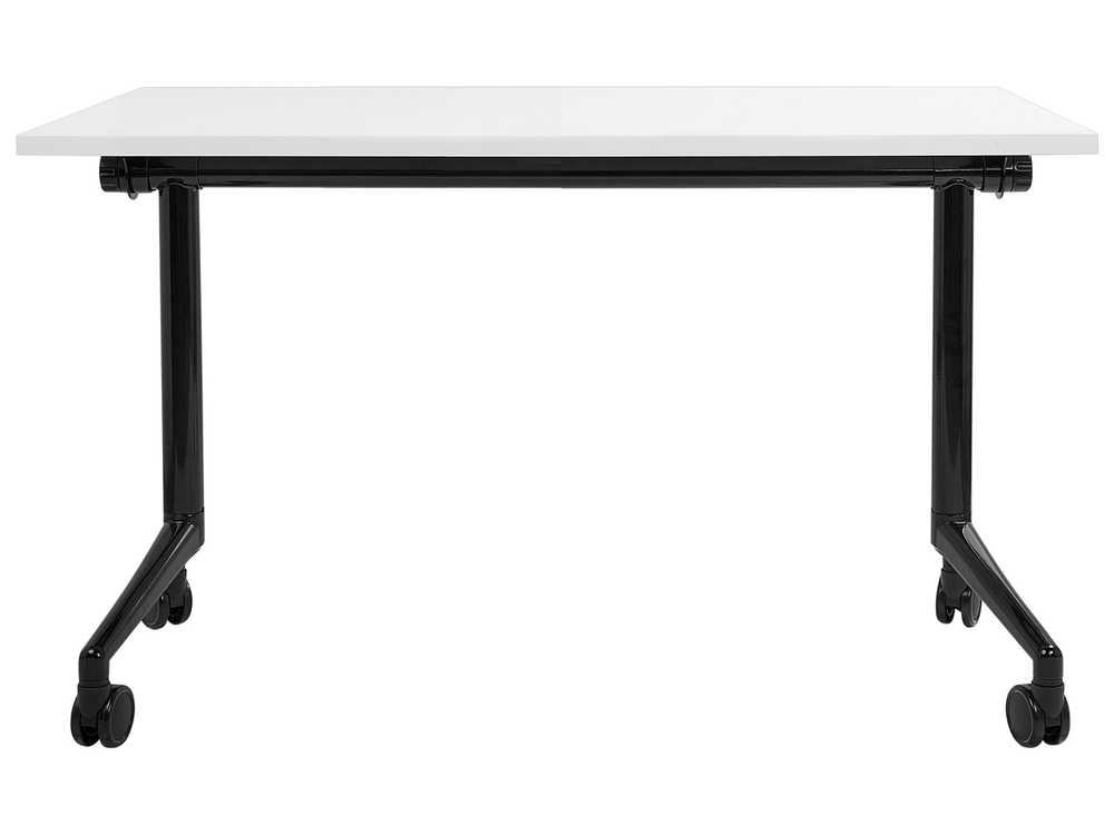 Beliani Sulankstomas rašomasis stalas CAVI baltas 120 cm 60 cm su ratukais