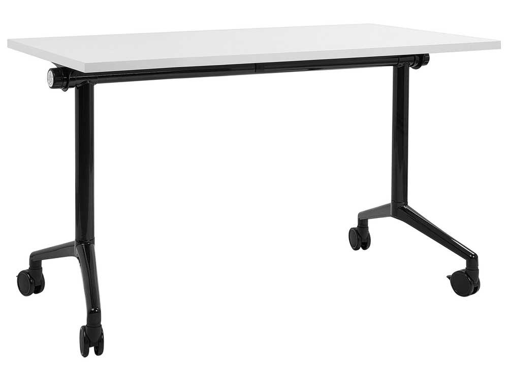 Beliani Sulankstomas rašomasis stalas CAVI baltas 120 cm 60 cm su ratukais