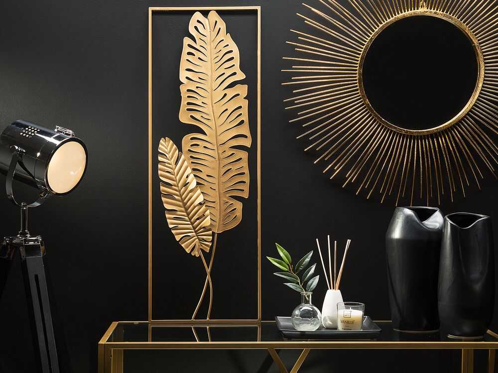 Beliani Sieninė dekoracija Liść PALLADIUM metalinė 90 cm auksinė
